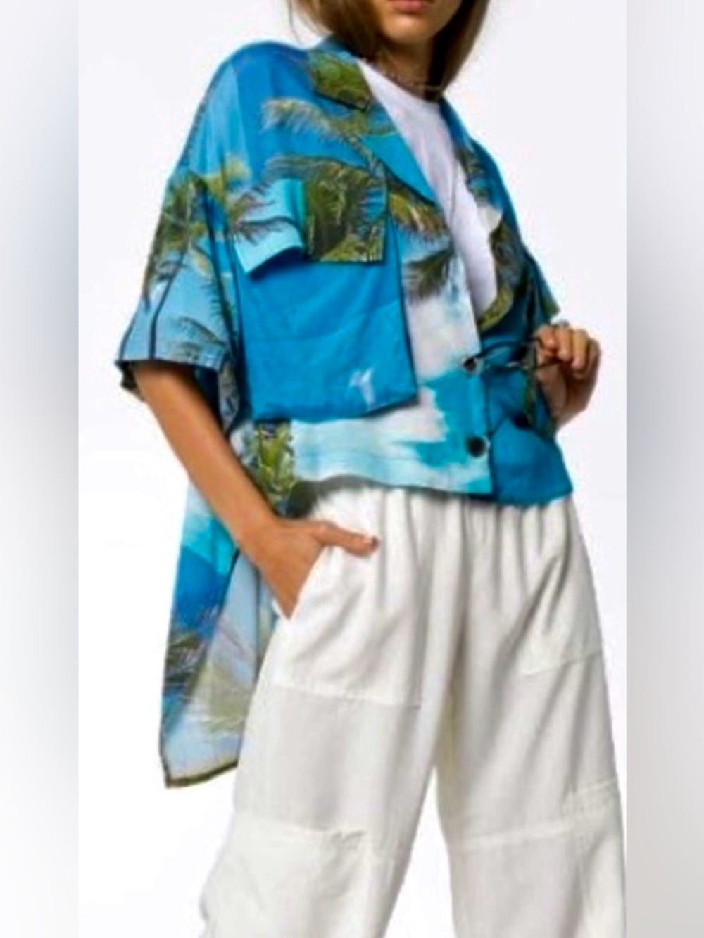 Natasha Zinko Palm Print Asymmetrical Viscose Blouse US 0